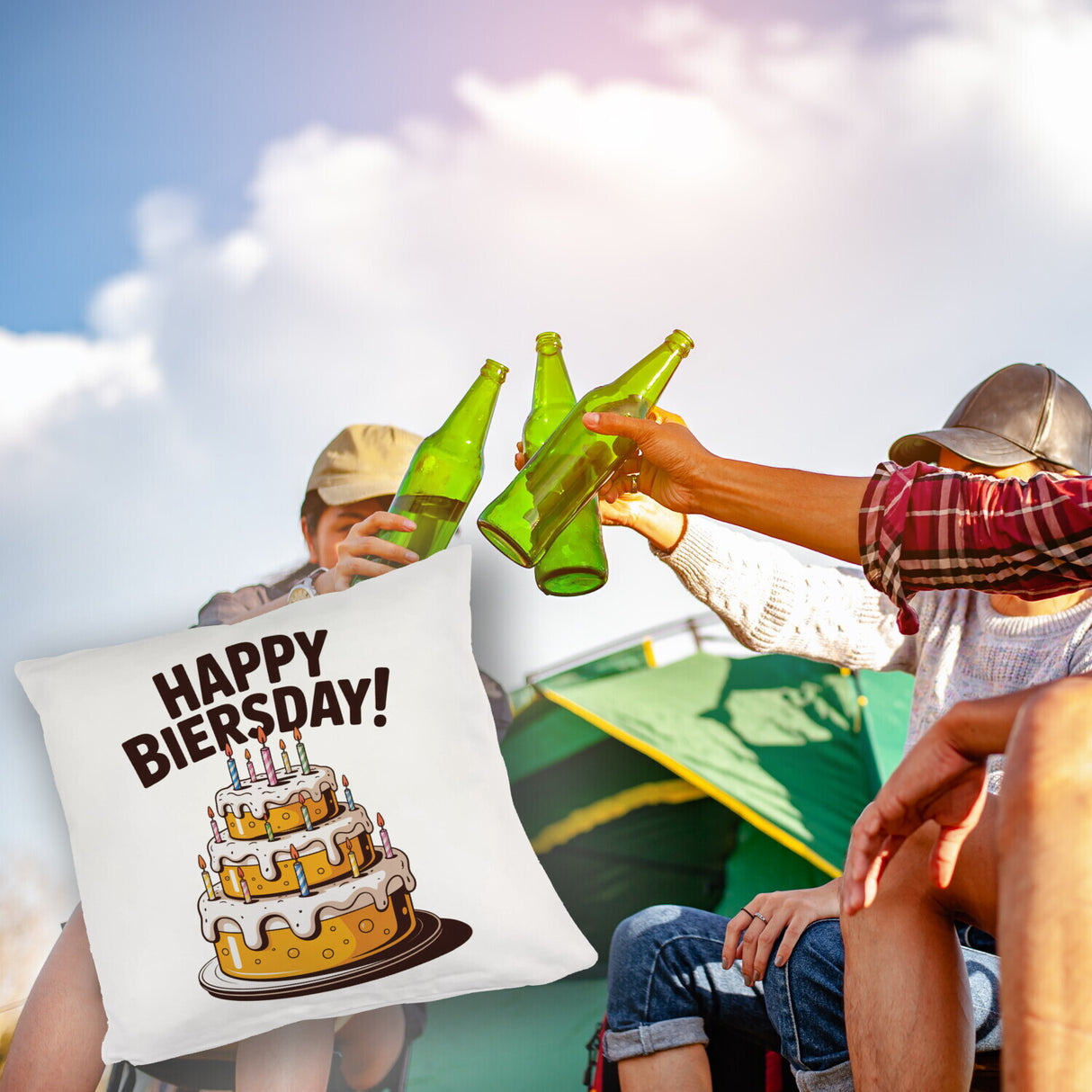 Bierkuchen Happy Biersday Kissen für Biertrinker zum Geburtstag
