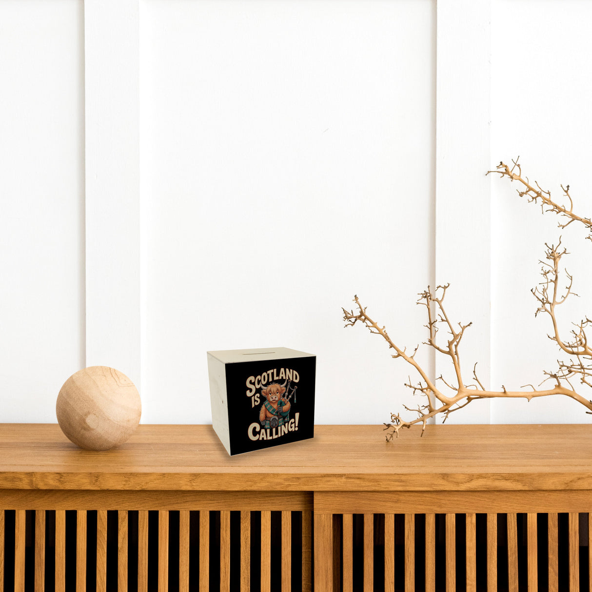 Scotland is calling! Spardose mit Highland-Kuh-Motiv