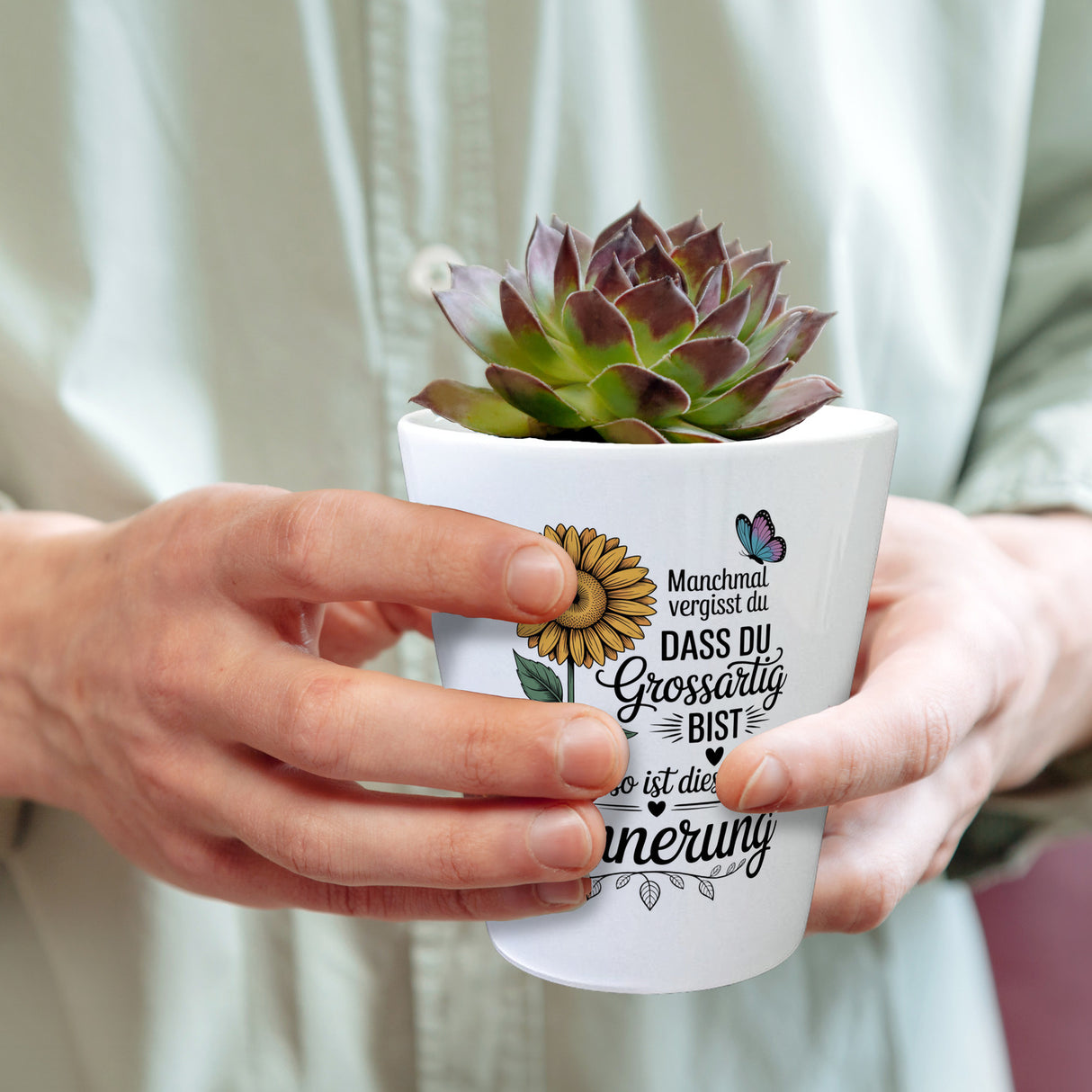 Du bist grossartig Blumentopf mit Sonnenblume