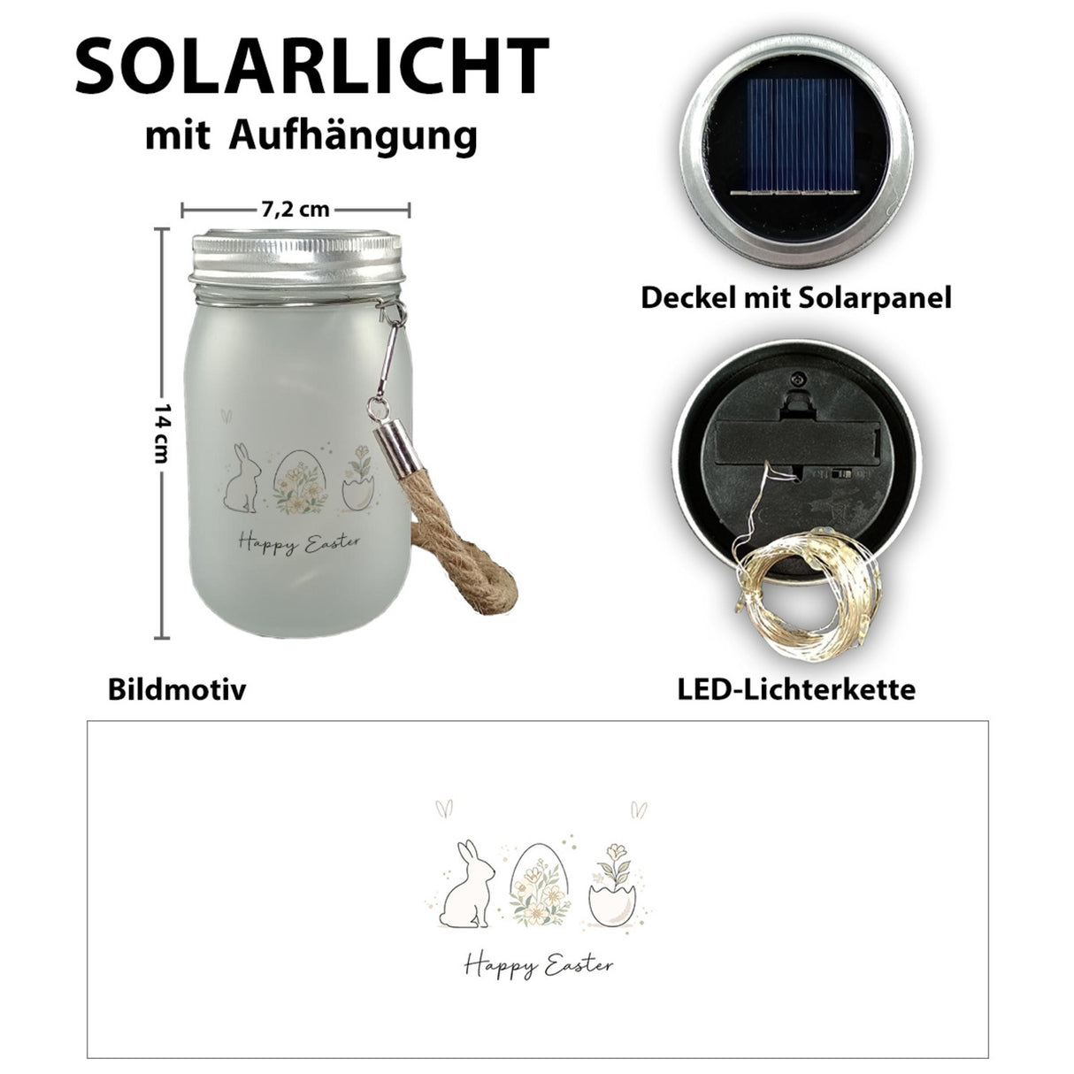 Happy Easter Solarlicht mit Hase Ei Design