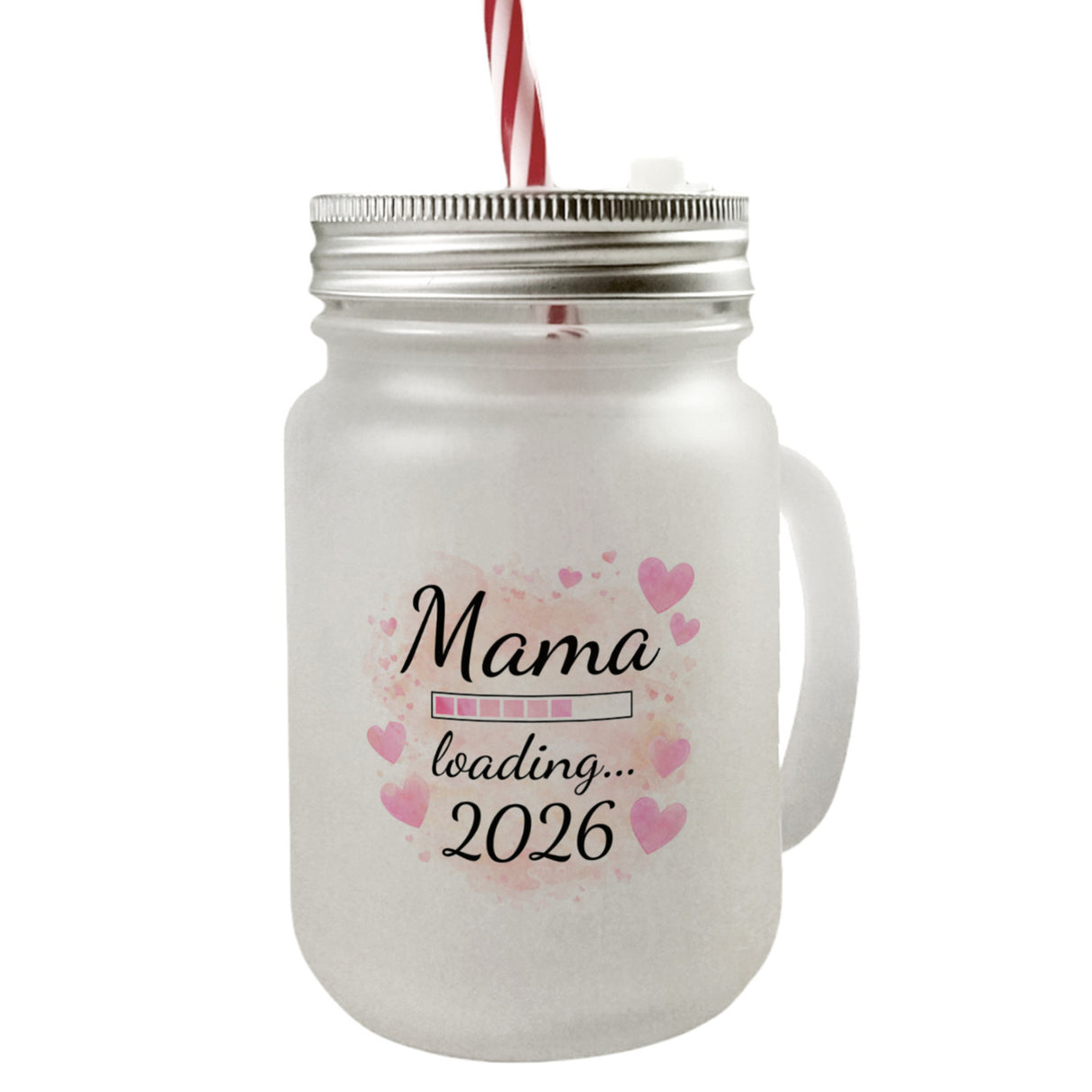 Rosa Herzen Mama Trinkglas mit Bambusdeckel - Mama loading... 2026
