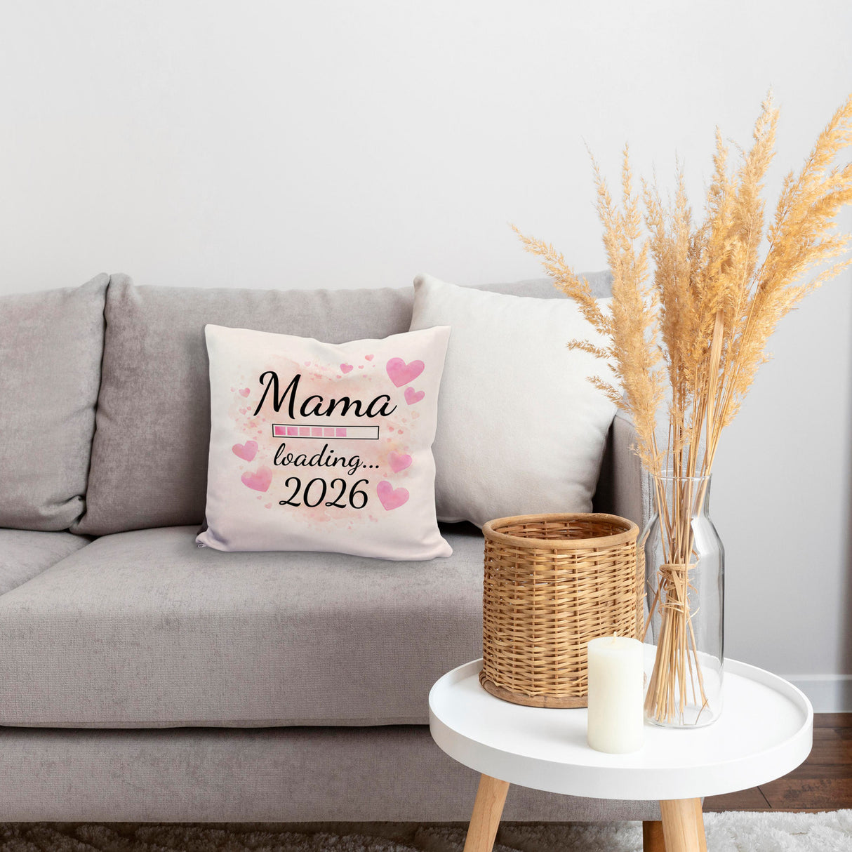 Rosa Herzen Mama Kissen - Mama loading... 2026