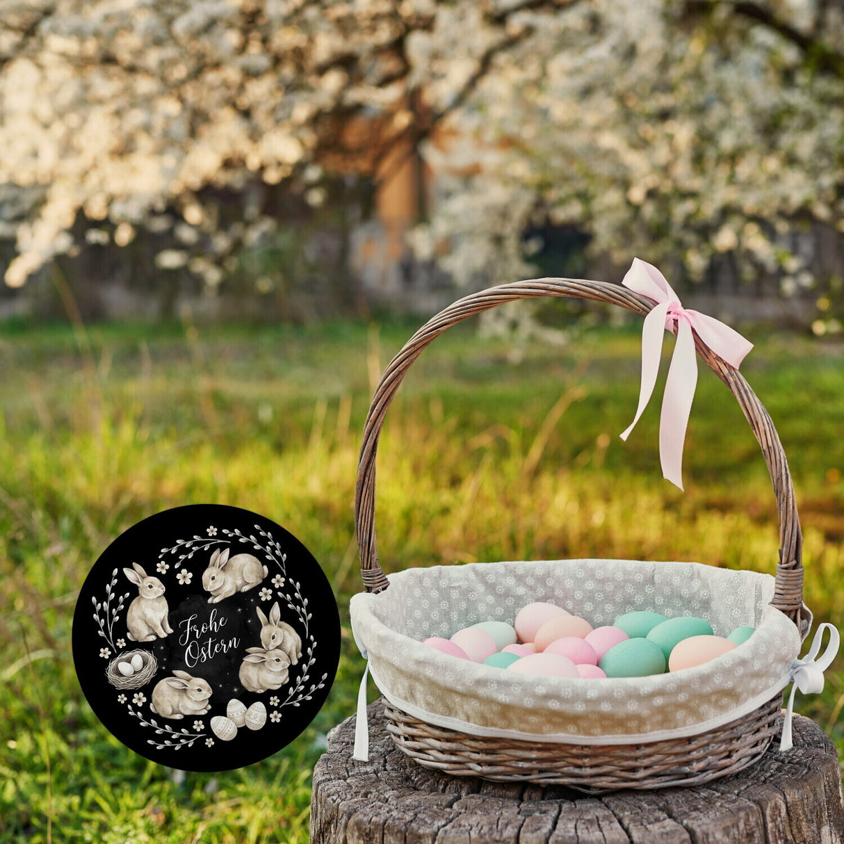 Frohe Ostern Magnet Haselnussfarbene Kaninchen mit Nest