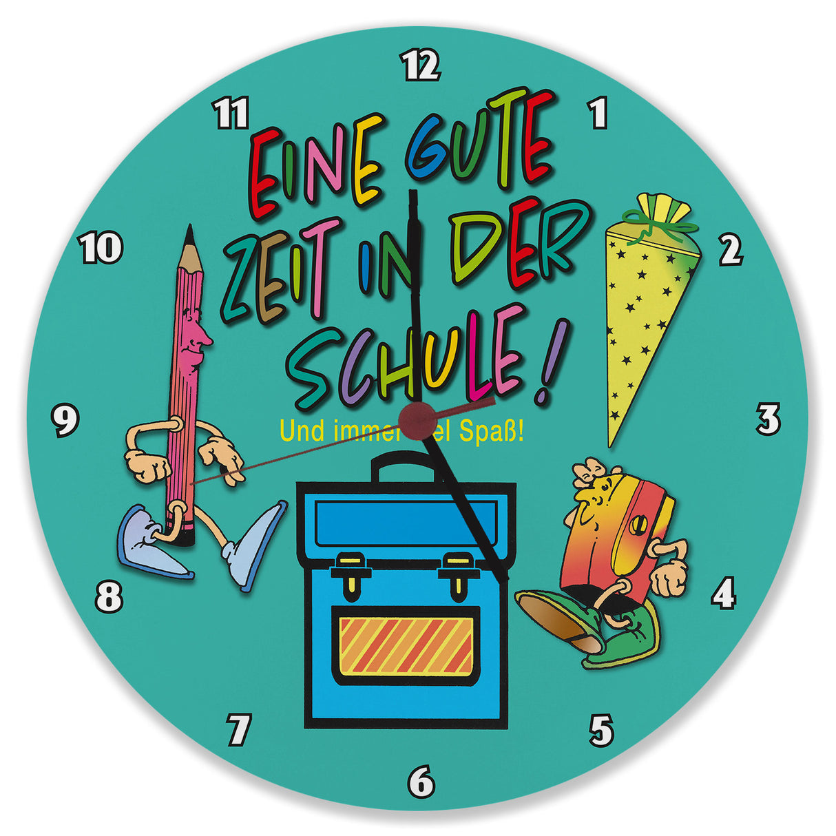 Schulkind Wanduhr mit Spruch: Gute Zeit und viel Spaß!