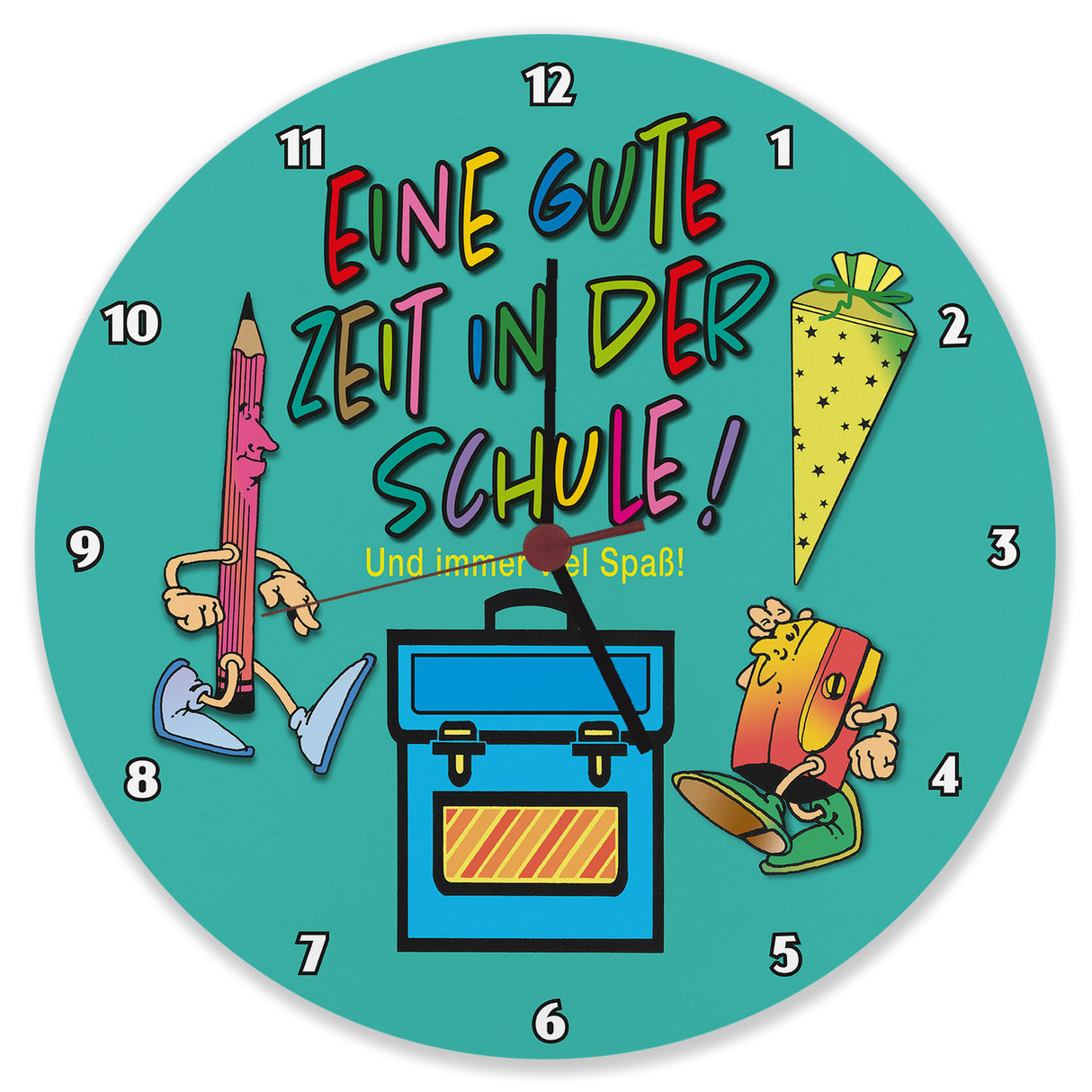 Schulkind Wanduhr mit Spruch: Gute Zeit und viel Spaß!