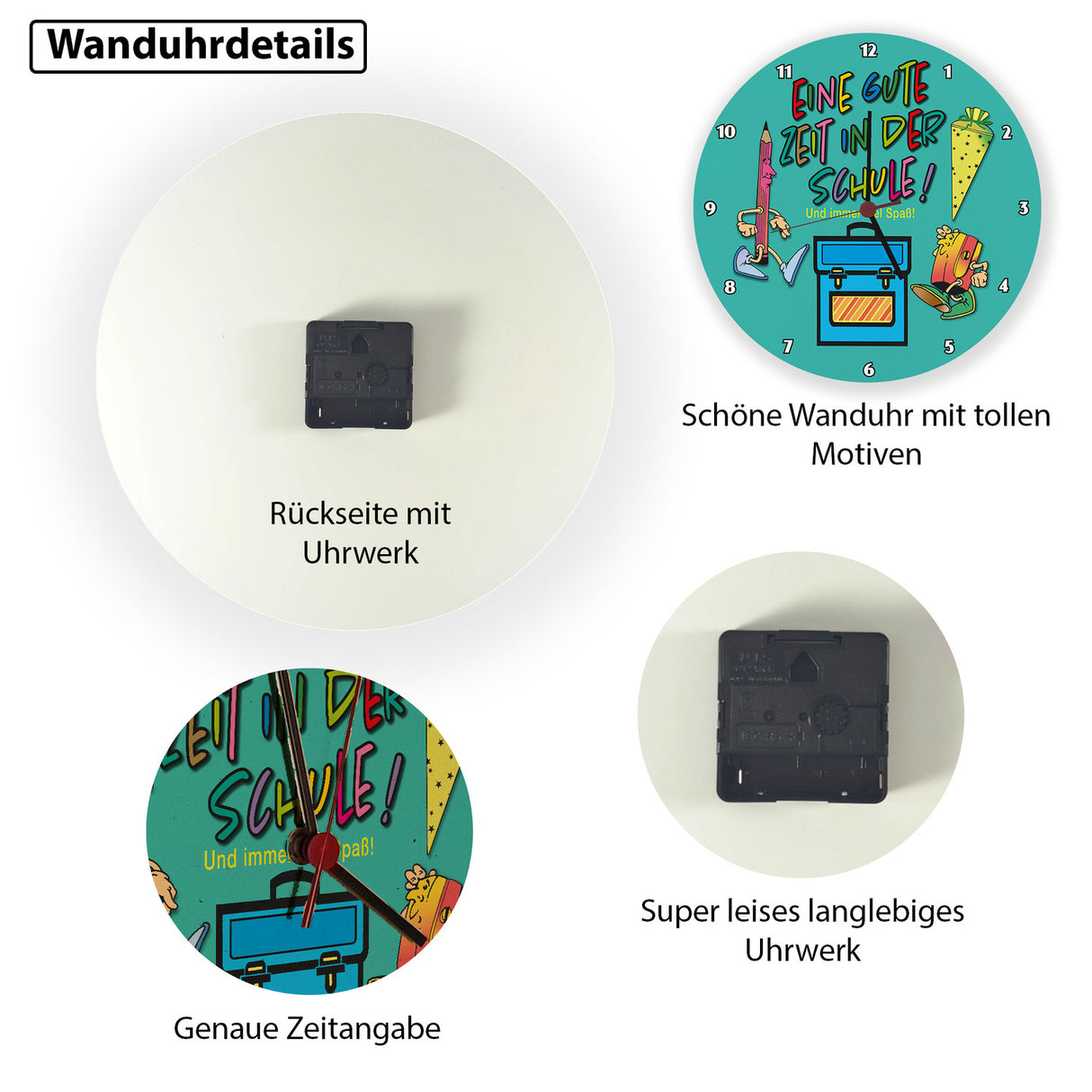 Schulkind Wanduhr mit Spruch: Gute Zeit und viel Spaß!