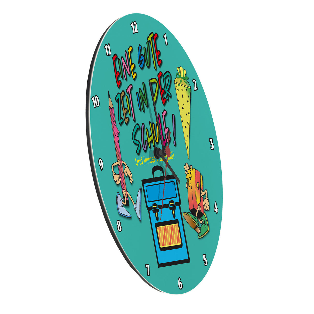 Schulkind Wanduhr mit Spruch: Gute Zeit und viel Spaß!