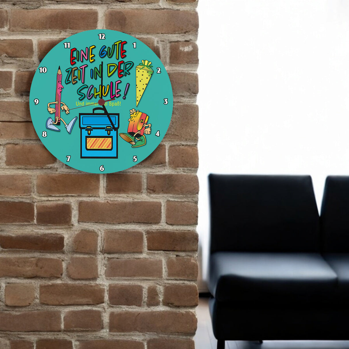 Schulkind Wanduhr mit Spruch: Gute Zeit und viel Spaß!