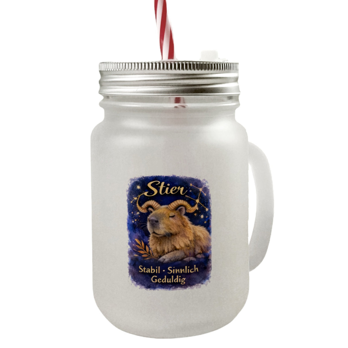 Sternzeichen Stier Trinkglas mit Bambusdeckel Capybara