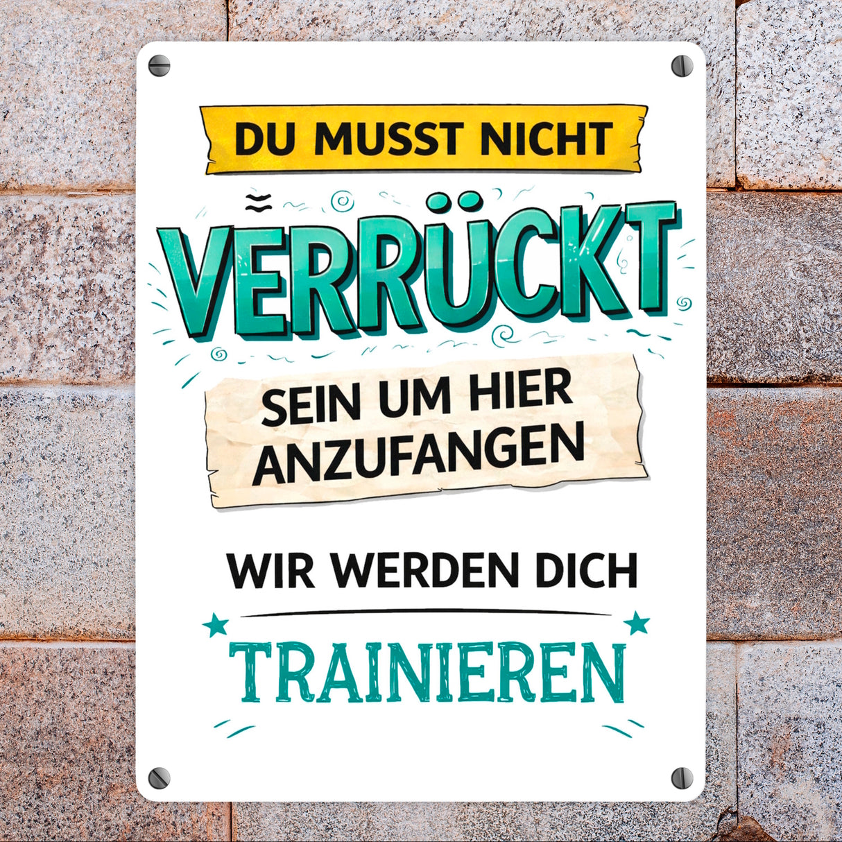 Nicht verrückt wir trainieren dich Metallschild in 15x20 cm fürs Büro