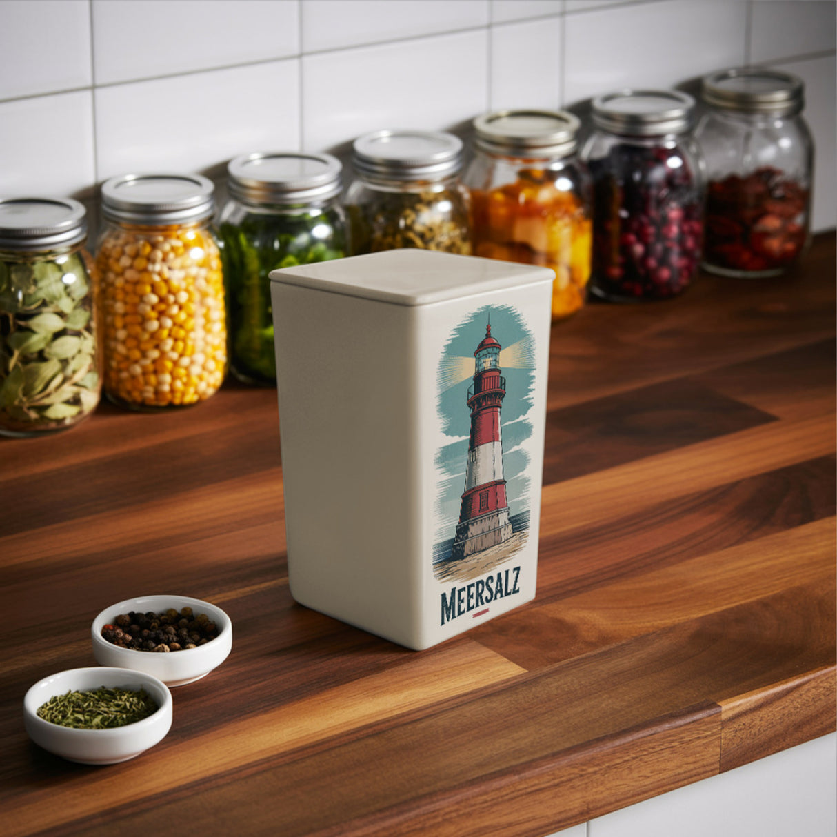 Meersalz Vintage Dose 900ml mit Leuchtturm für Küstenliebhaber