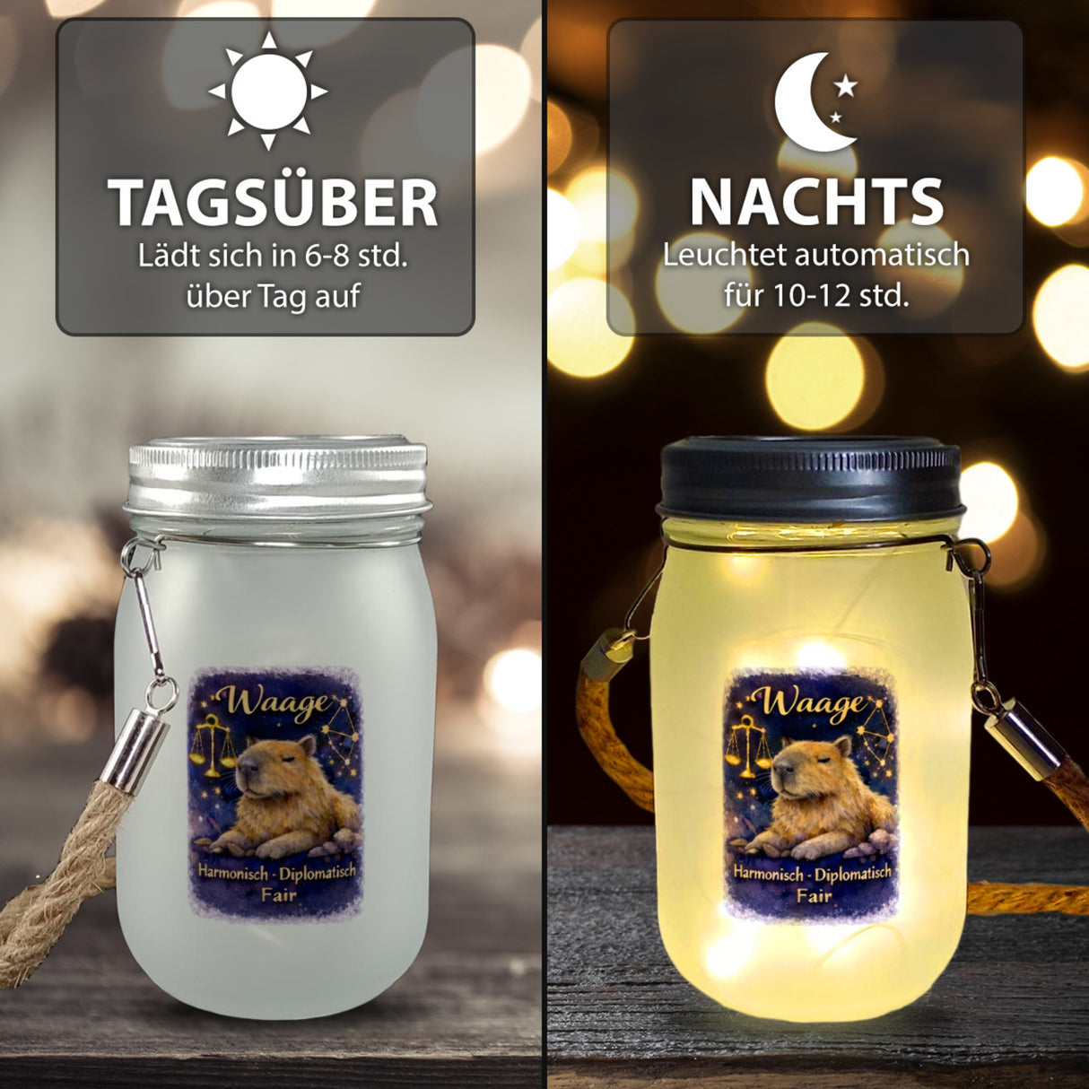 Waage Sternzeichen Cabybara Solarlicht für Astrologie Fans