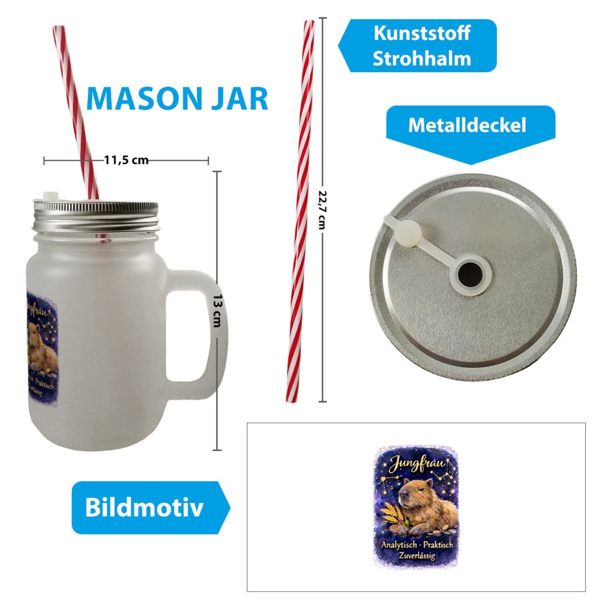 Jungfrau Sternzeichen Cabybara Trinkglas mit Bambusdeckel für Astrologie Fans