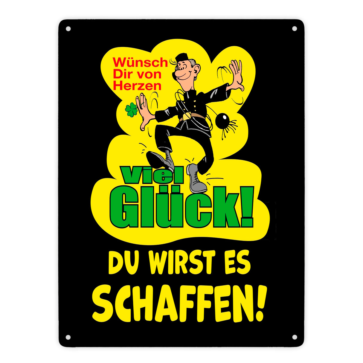 Kaminfeger Metallschild in 15x20 cm mit Spruch: Viel Glück, du schaffst es!