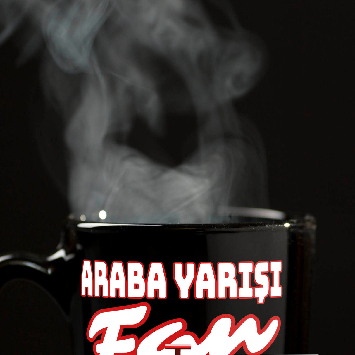 Sportwagen Tasse in Schwarz mit Spruch: Araba Yarisi Fan