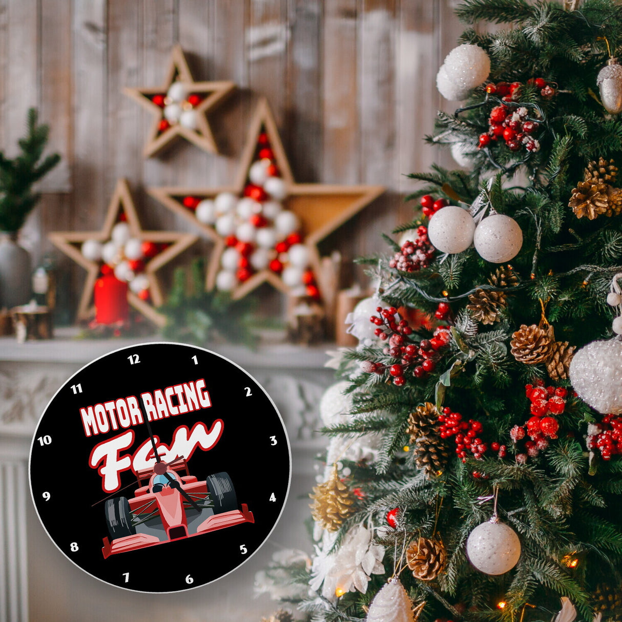 Sportwagen Wanduhr mit Spruch: Motor Racing Fan
