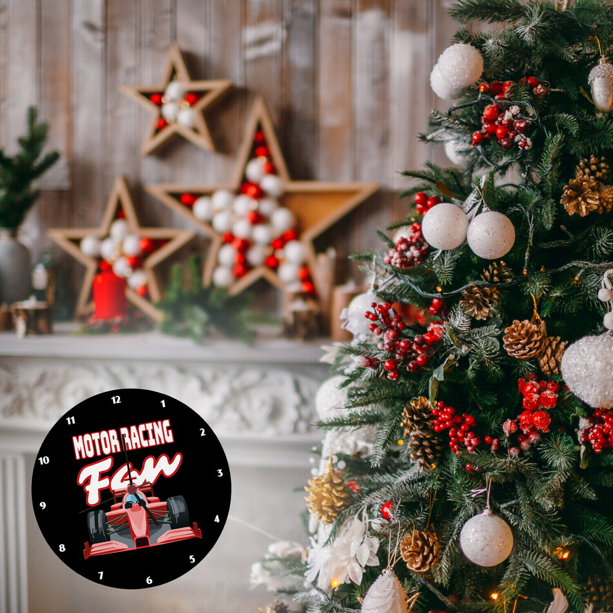 Sportwagen Wanduhr mit Spruch: Motor Racing Fan