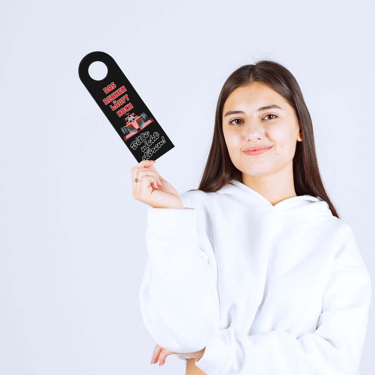 Sportwagen Türhänger mit Spruch: Rennen läuft, bitte nicht stören.