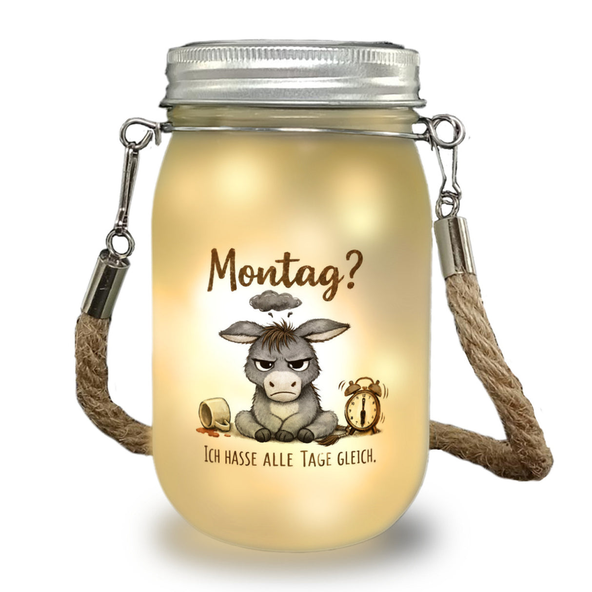 Eddi Esel Ich hasse alle Tage Solarlicht mit Spruch Montag