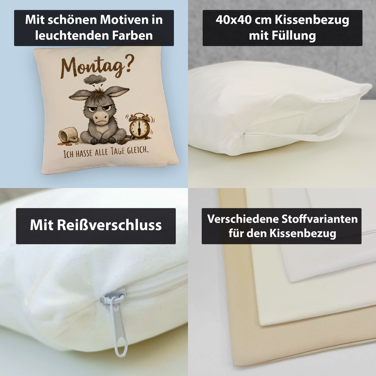 Eddi Esel Ich hasse alle Tage Kissen mit Spruch Montag