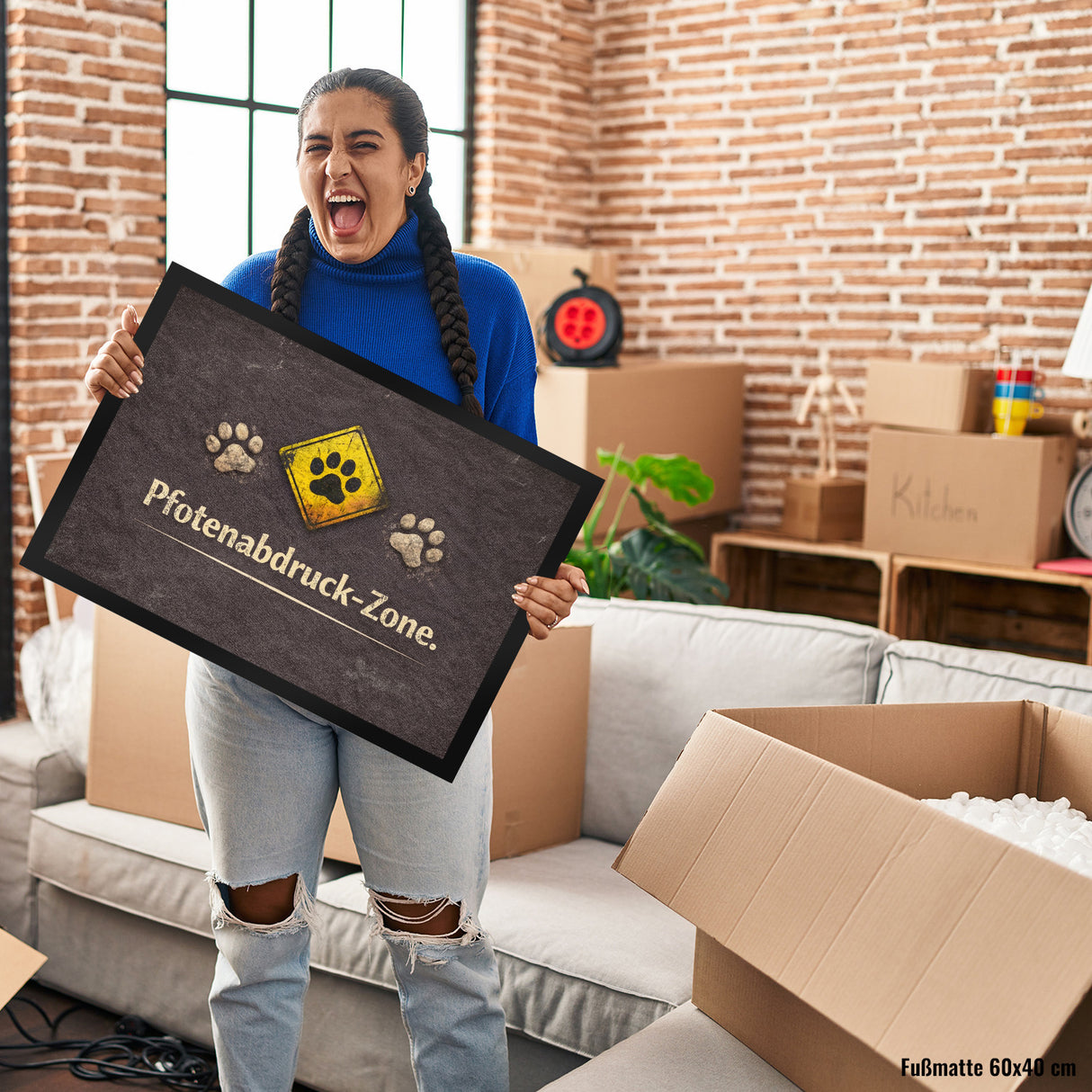 Pfotenabdruck Warnschild Fußmatte in 35x50 cm für Haustierliebhaber