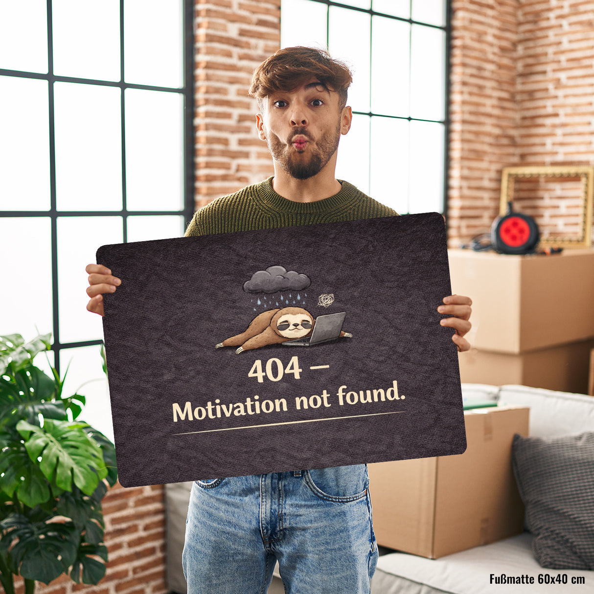 Faultier Laptop 404 Motivation not found Fußmatte in 35x50 cm ohne Rand