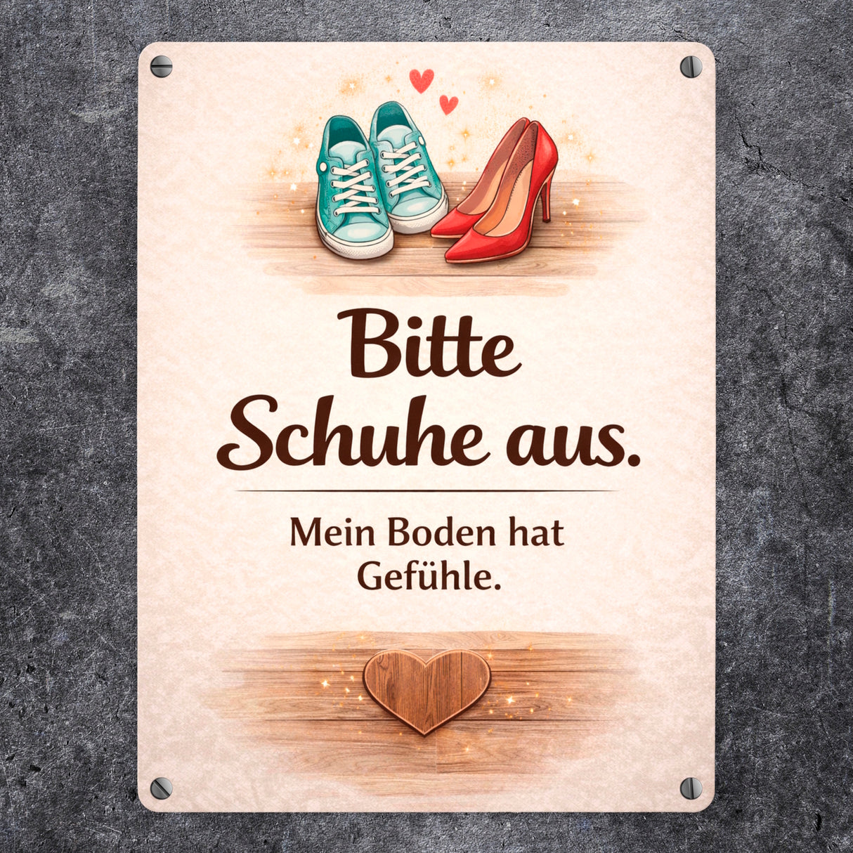 Bitte Schuhe aus Metallschild in 15x20 cm für Wohnbereich