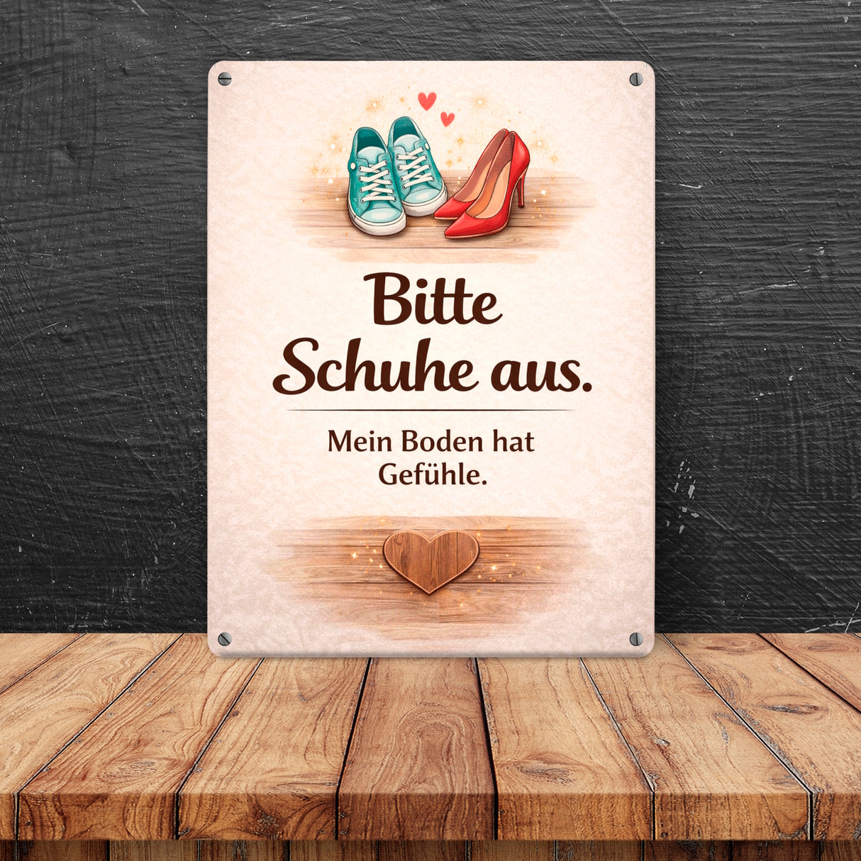 Bitte Schuhe aus Metallschild in 15x20 cm für Wohnbereich
