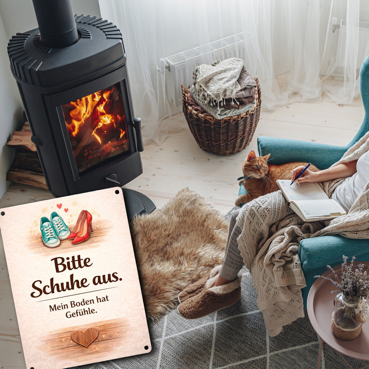 Bitte Schuhe aus Metallschild in 15x20 cm für Wohnbereich