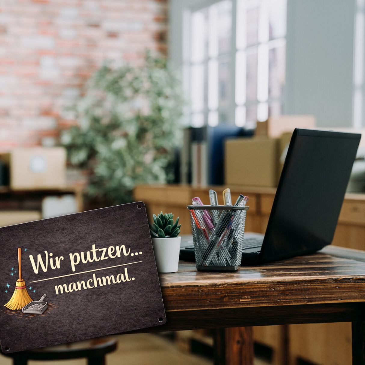 Besen Wir putzen... manchmal. Metallschild in 15x20 cm Wohnzimmerdeko