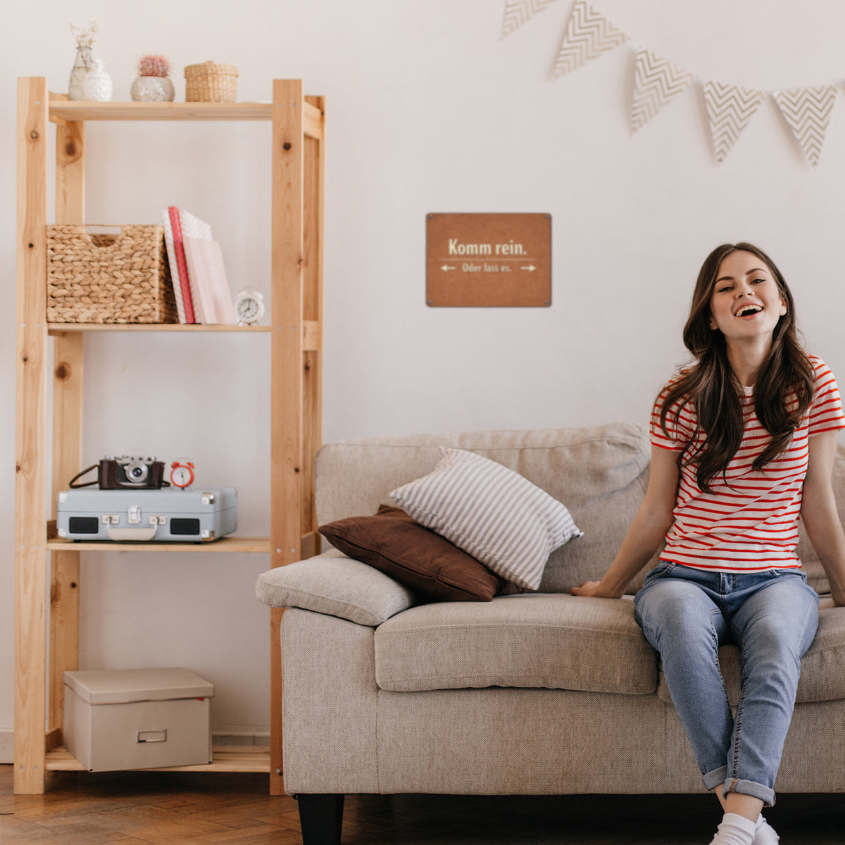 Kork-Effekt Komm rein Oder lass es Metallschild in 15x20 cm