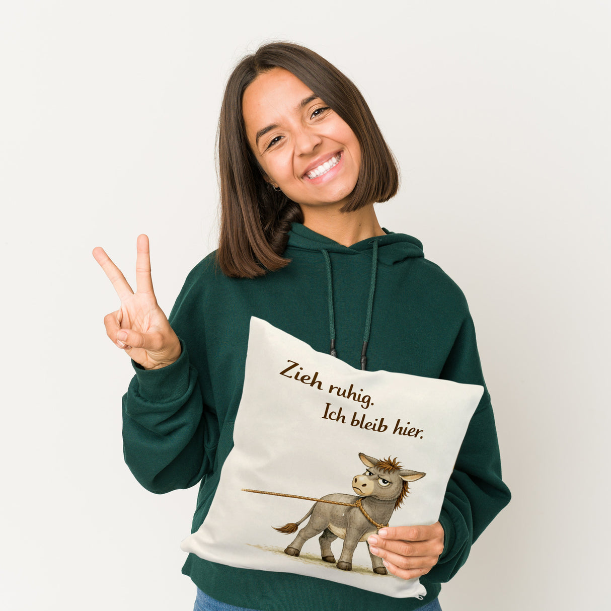 Eddi Esel Zieh ruhig Ich bleib hier Kissen für Eselfans