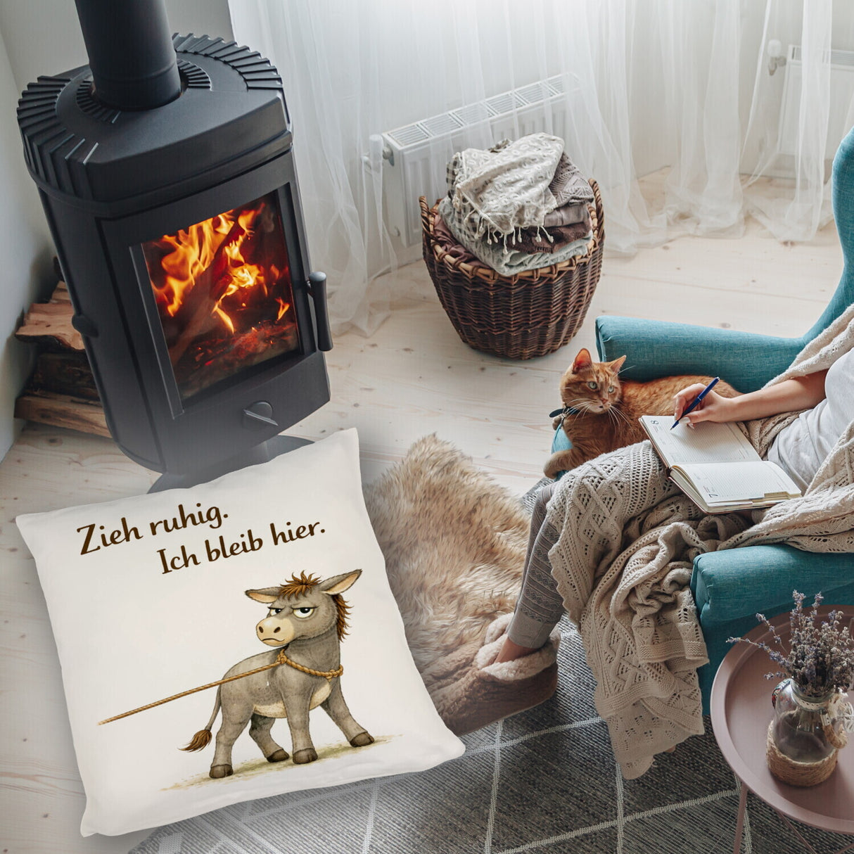 Eddi Esel Zieh ruhig Ich bleib hier Kissen für Eselfans