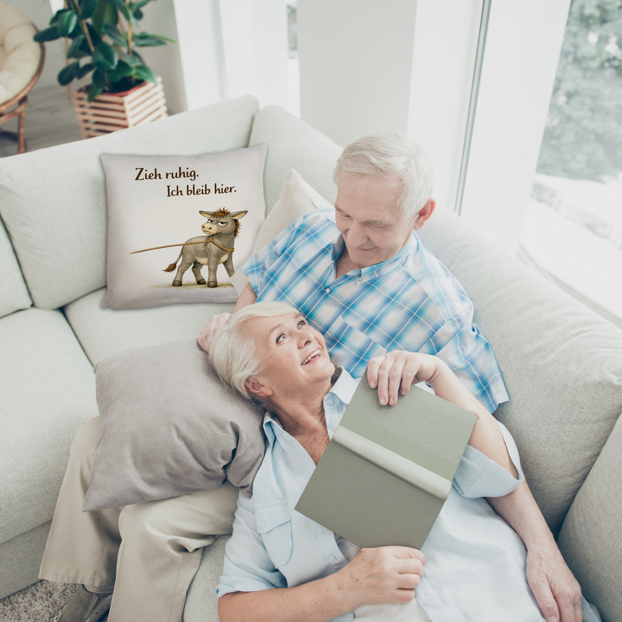 Eddi Esel Zieh ruhig Ich bleib hier Kissen für Eselfans