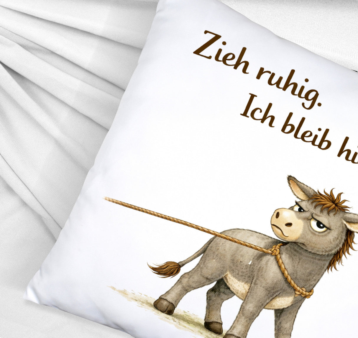 Eddi Esel Zieh ruhig Ich bleib hier Kissen für Eselfans