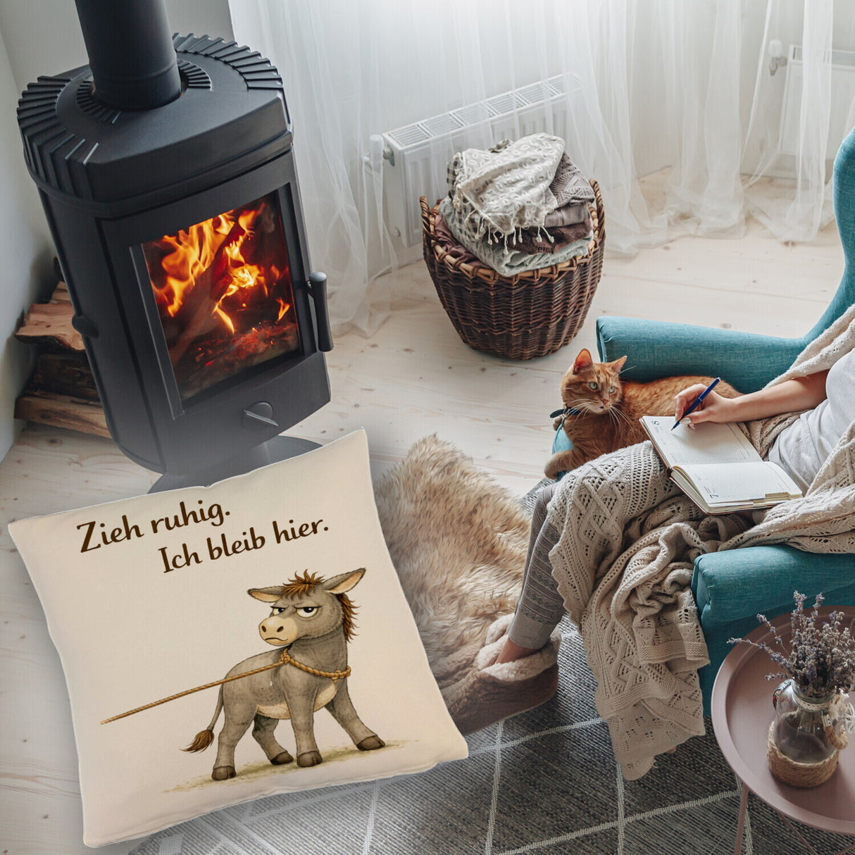 Eddi Esel Zieh ruhig Ich bleib hier Kissen für Eselfans