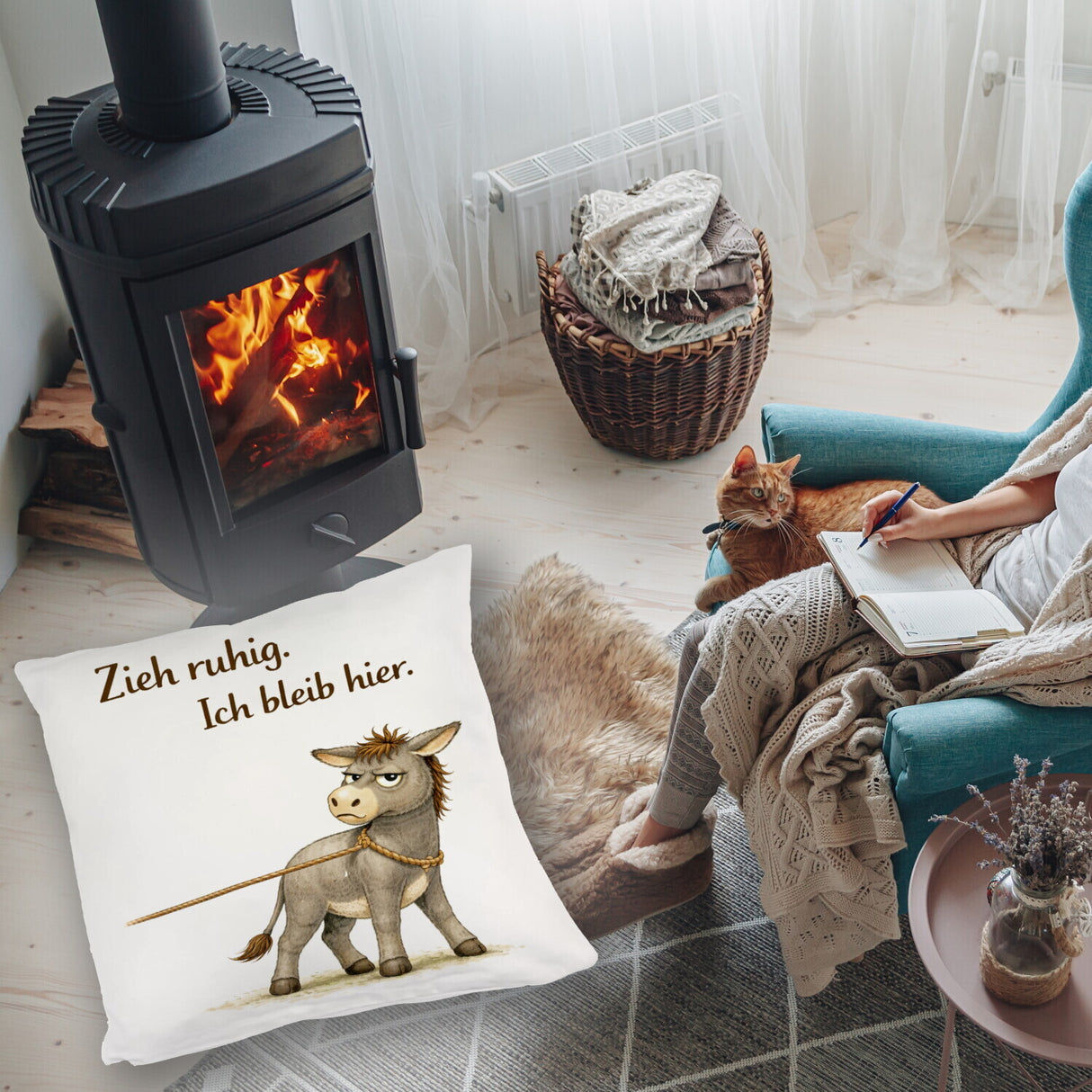 Eddi Esel Zieh ruhig Ich bleib hier Kissen für Eselfans