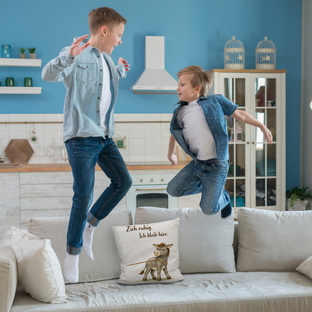 Eddi Esel Zieh ruhig Ich bleib hier Kissen für Eselfans