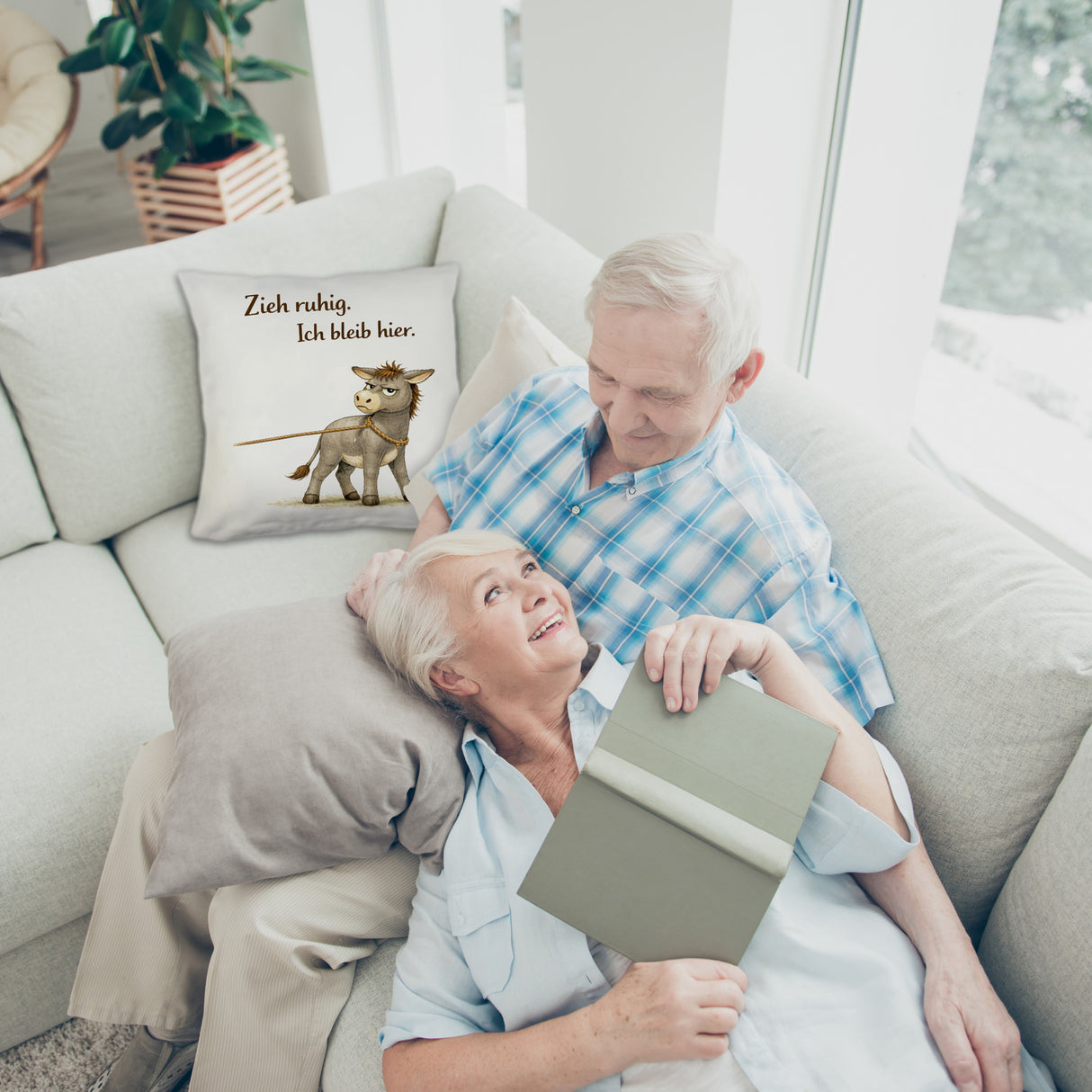 Eddi Esel Zieh ruhig Ich bleib hier Kissen für Eselfans
