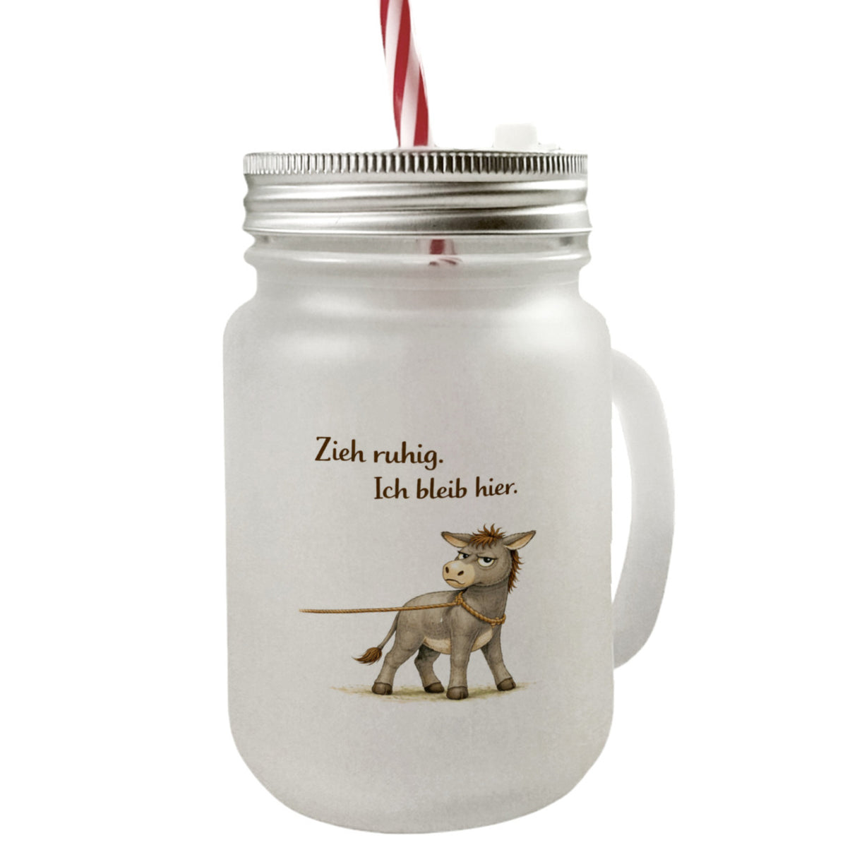 Eddi Esel Zieh ruhig Ich bleib hier Trinkglas mit Bambusdeckel für Eselfans