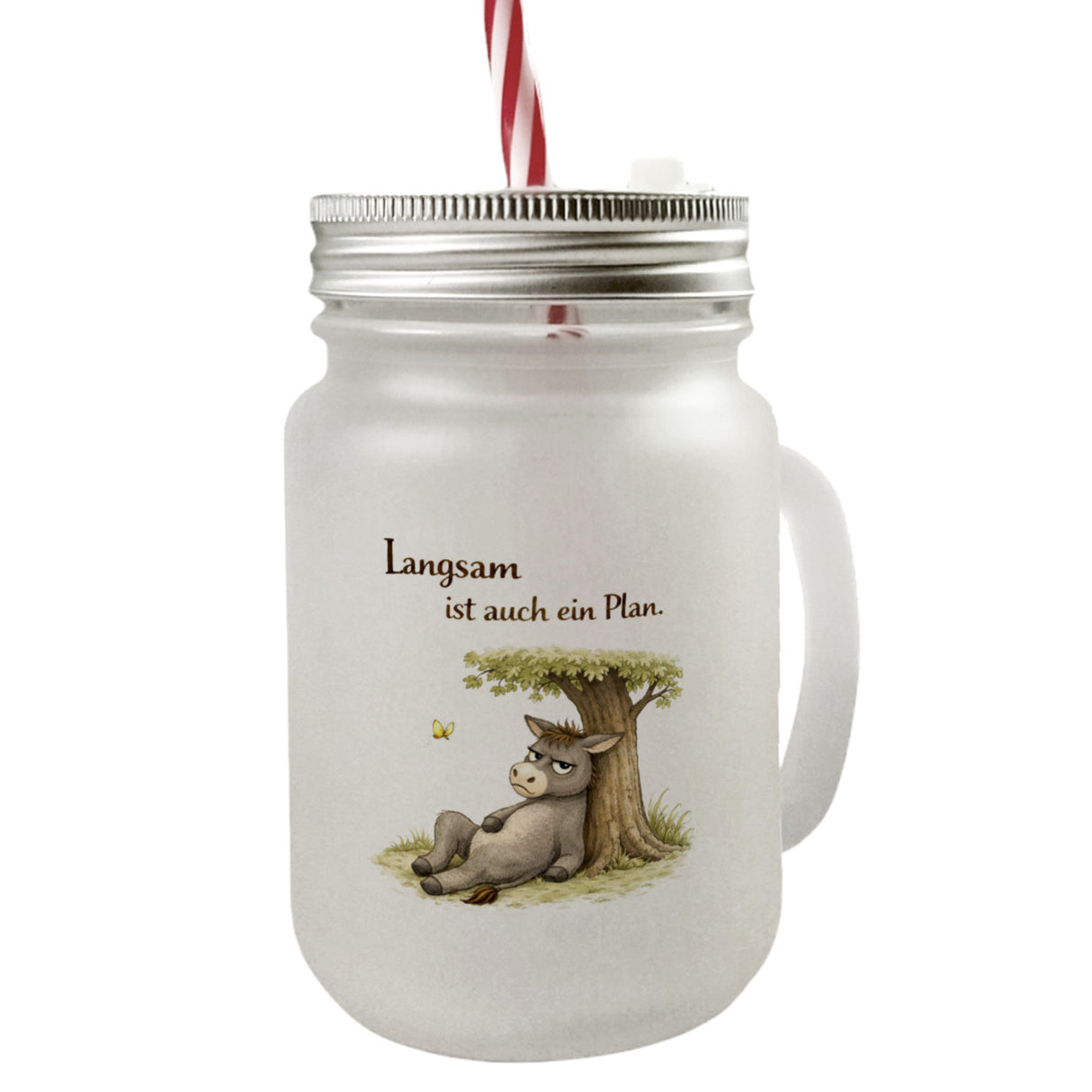 Eddi Esel Unter Baum Trinkglas mit Bambusdeckel Langsam ist auch ein Plan