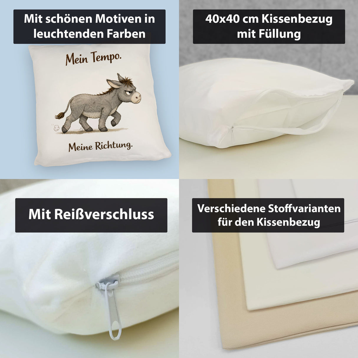 Eddi Esel Mein Tempo Meine Richtung Kissen für Tierfans