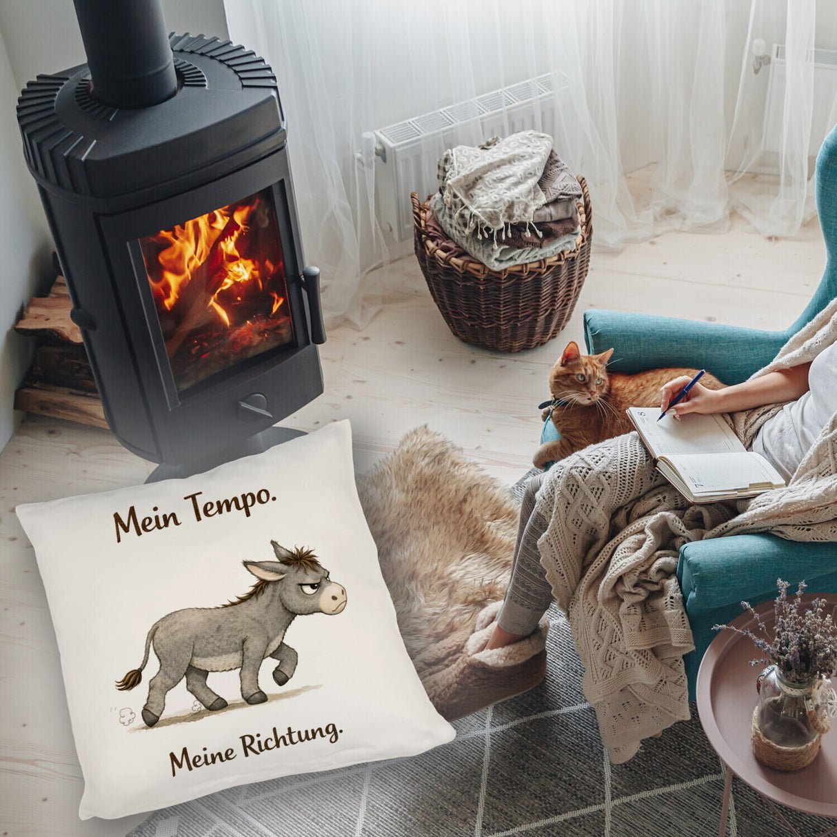 Eddi Esel Mein Tempo Meine Richtung Kissen für Tierfans