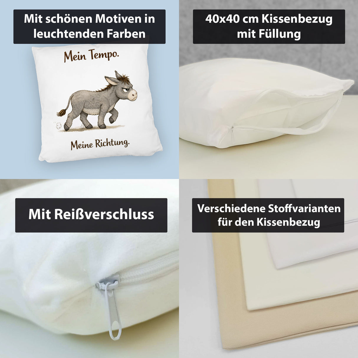 Eddi Esel Mein Tempo Meine Richtung Kissen für Tierfans