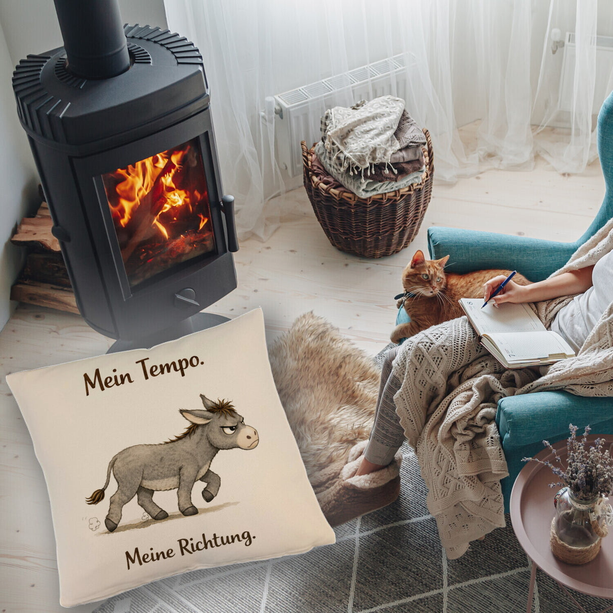 Eddi Esel Mein Tempo Meine Richtung Kissen für Tierfans