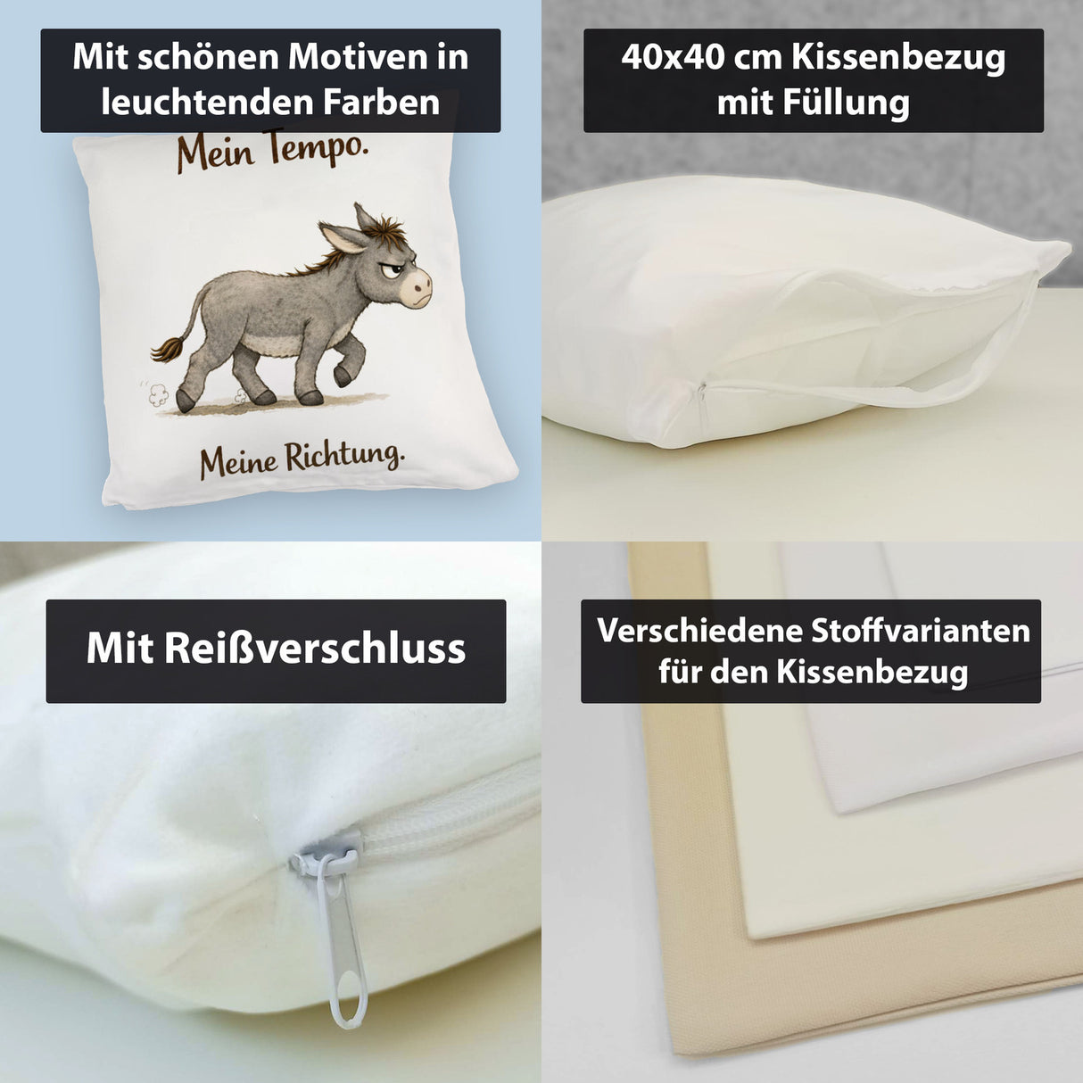 Eddi Esel Mein Tempo Meine Richtung Kissen für Tierfans