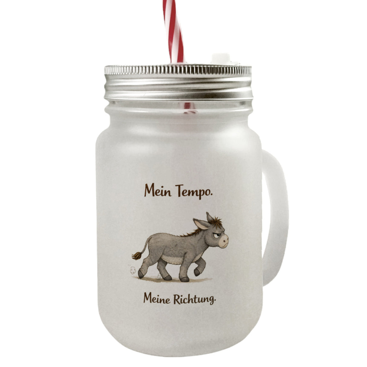 Eddi Esel Mein Tempo. Meine Richtung Trinkglas mit Bambusdeckel für Tierfans