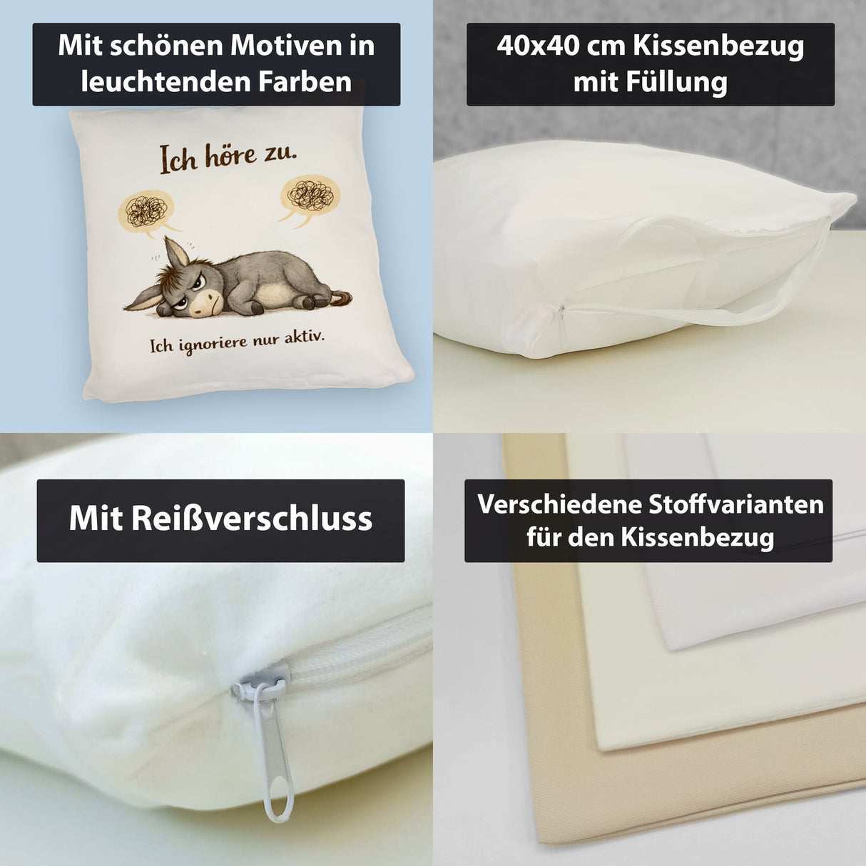 Eddi Esel Ich höre zu Ich ignoriere nur aktiv Kissen für Morgenmuffel