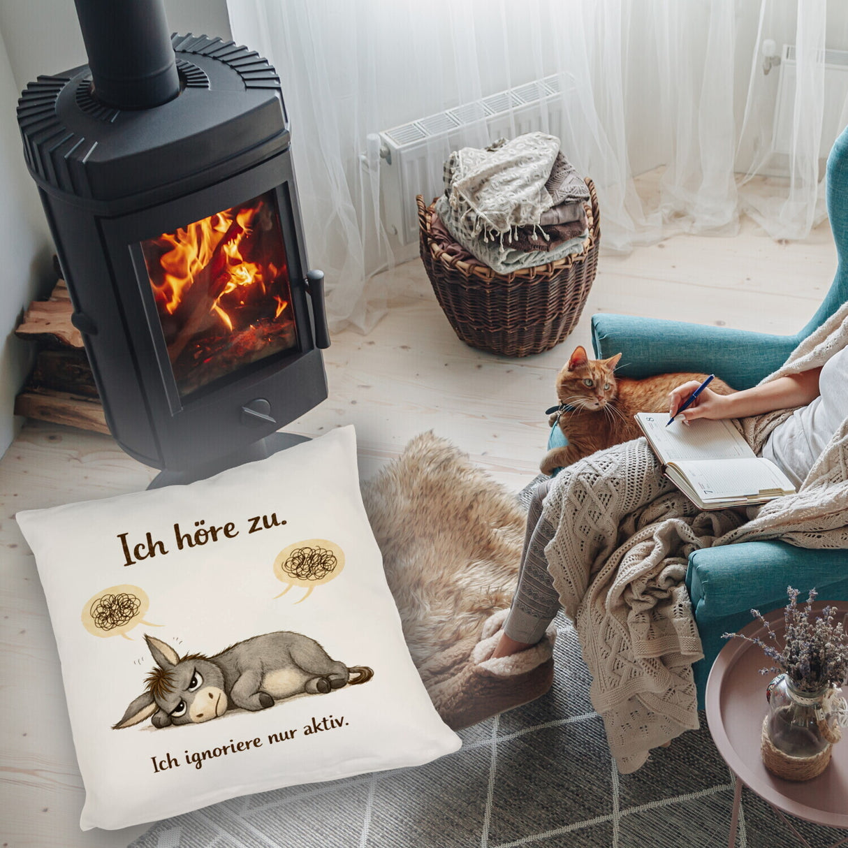 Eddi Esel Ich höre zu Ich ignoriere nur aktiv Kissen für Morgenmuffel