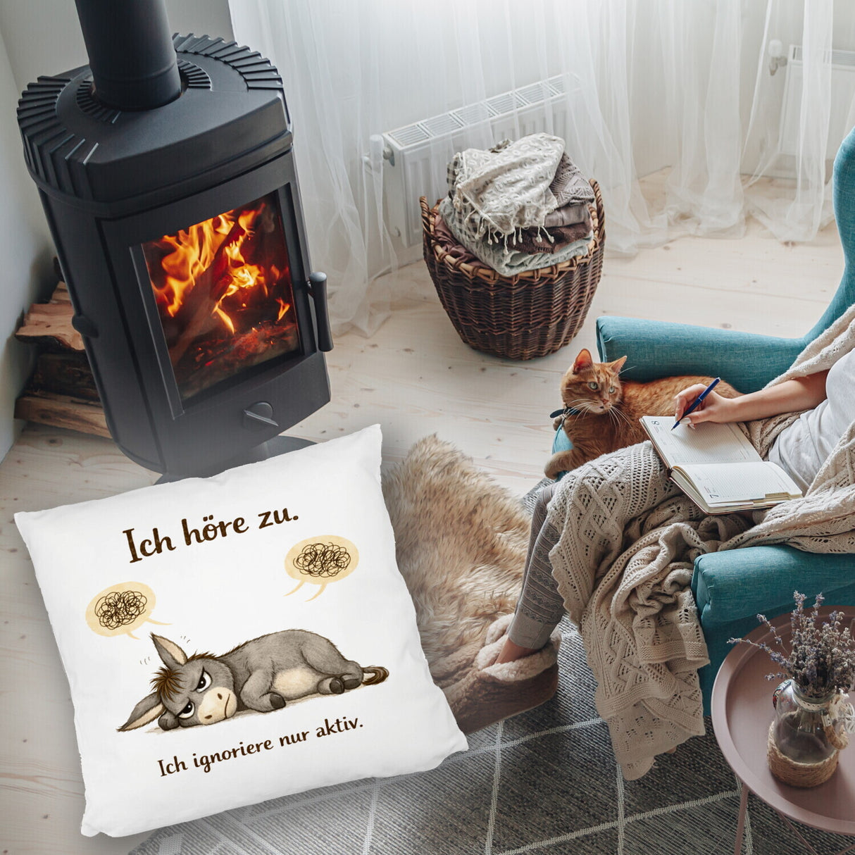 Eddi Esel Ich höre zu Ich ignoriere nur aktiv Kissen für Morgenmuffel